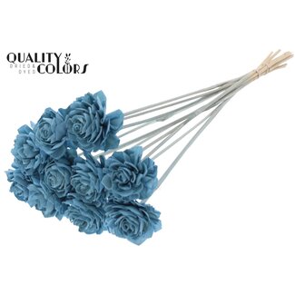 QC Shola Houten Dahlia op stok | Kleur: Lichtblauw | Shola Dhaliya Bijsteker | Diameter bloem 6 centimeter | Lengte ± 50 centimeter | 10 bijstekers per bos