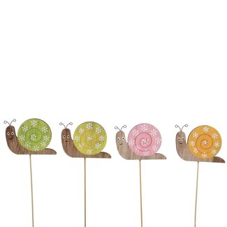 4A Decoratieve Slak Bijsteker op stok | Kleur: Gemengde Kleuren | Breedte 8 centimeter | Lengte bijsteker ± 20 centimeter | Per 12 bijstekers
