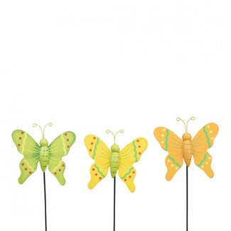 4A Decoratieve Vlinder Bijsteker op stok | Kleur: Gemengde Kleuren | Breedte vlinder 7 centimeter | Lengte bijsteker ± 20 centimeter | Per 24 bijstekers