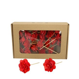 4A Dekorative Rosenstecker auf Stab | Farbe: Rot | Durchmesser der Rose 6 Zentimeter | Länge des Steckers ± 10 Zentimeter | Pro 23 Stecker