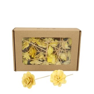 4A Decorative Rose Stake on Stick | Colour: Yellow | Rose Diameter 6 centimetres | Stake Length ± 10 centimetres | Per 23 stakes