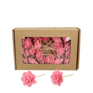 4A Decorative Rose Stick on Stake | Colour: Pink | Rose diameter 6 centimetres | Stake length ± 10 centimetres | Per 23 stakes