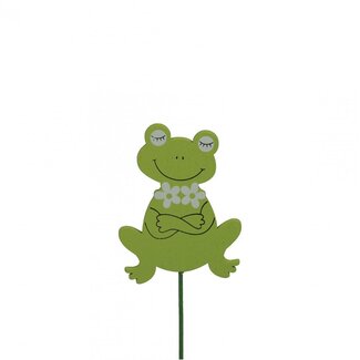 4A Frog on stick | Colour: Green | Frog diameter 7 centimetres | Stick length ± 20 centimetres | Per 12 sticks