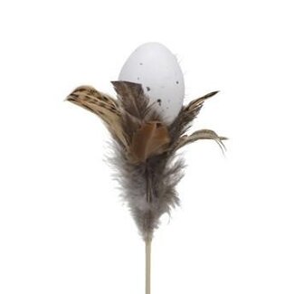 4A Feather and Egg Pick | Colour: White Brown | Pick length 40 centimetres | Length 5 centimetres | Per 12 hangers