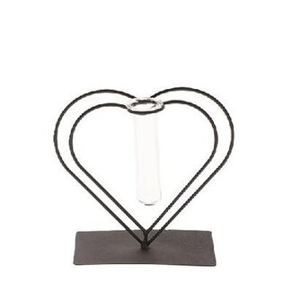 4A Heart Frame with Glass Tube Vase | Colour: Black | Length 14 centimetres | Width 7 centimetres | Height 17 centimetres | Per 4 hearts