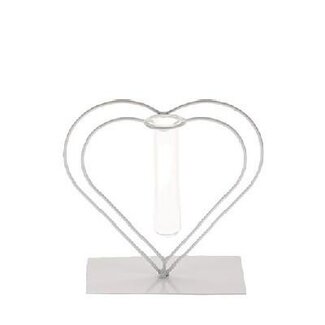 4A Hart Frame met glazen Buis Vaasje | Kleur: Naturelle Wit | Lengte 14 centimeter | Breedte 7 centimeter | Hoogte 17 centimeter | Per 4 harten
