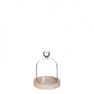 4A Valentijn Glas stolp hart+hout d10*13cm