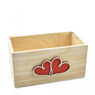 4A Wooden Flowerpot Planter with Hearts | Colour: Red | Length 19.5 centimetres | Width 11 centimetres | Height 10 centimetres | Per 6 planters