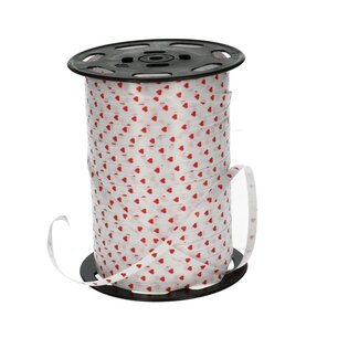 4A Krullband mit Herzen | Farbe: Rot | Breite 5 Millimeter | Länge 500 Meter | Pro Rolle