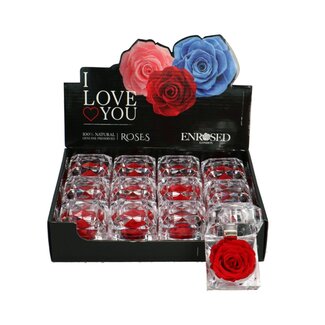 4A Decoratie Doosje met Gepreserveerde Roos | Kleur: Rood | Diameter roos 5 centimeter | Per 12 doosjes