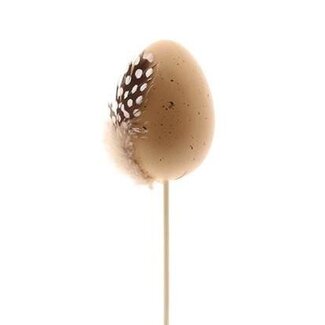 4A Egg with Feather Stick | Colour: Brown | Egg length 6 centimetres | Feather stick length ± 50 centimetres | Per 25 feather sticks