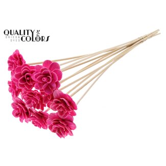 QC Shola Rozen met was op stok | Kleur: Kerskleurig | Shola Beetal Rose | Diameter 6 centimeter | Lengte ± 50 centimeter | 10 bijstekers per bos | Per bos