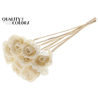 QC Shola Wooden Rose on Stem | Colour: Natural White | Shola Dear Holly Stick | Rose Diameter 6 centimetres | Stick Length ± 50 centimetres | 10 sticks per bunch