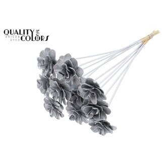 QC Shola Wooden Rose on Stick | Colour: Silver | Shola Beetal Rose Stick | Rose diameter 6 centimetres | Stick length ± 50 centimetres | 10 sticks per bunch