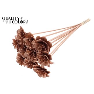 QC Shola Wooden Rose on Stick | Colour: Copper | Shola Beetal Rose Stick | Rose diameter 6 centimetres | Stick length ± 50 centimetres | 10 sticks per bunch
