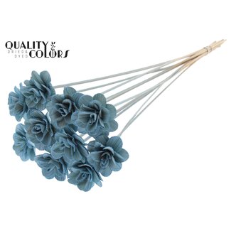 QC Shola Wooden Rose on Stick | Colour: Light Blue | Shola Beetal Rose Stick | Rose Diameter 6 centimetres | Stick Length ± 50 centimetres | 10 sticks per bunch