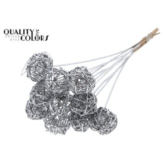 QC Rattan Kugel auf Stab | Farbe: Silberfarben | Bruce Ball Steckstab | Durchmesser 5 Zentimeter | Länge ± 50 Zentimeter | 10 Steckstäbe pro Bund
