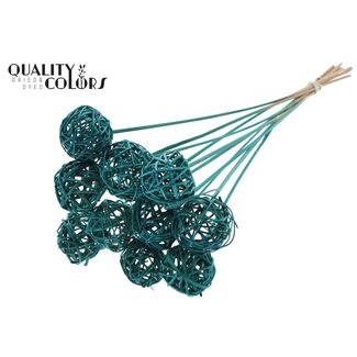 QC Rotan Bal op stok | Kleur: Turquoise | Bruce Ball Bijsteker | Diameter 5 centimeter | Lengte ± 50 centimeter | 10 bijstekers per bos