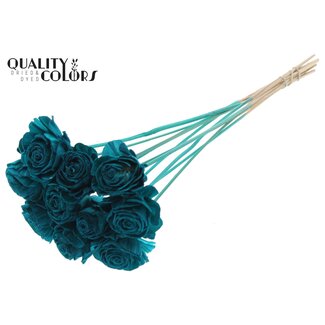 QC Shola Roos op stok | Kleur: Turquoise | Shola Beauty Rose | Diameter 6 centimeter | Lengte ± 50 centimeter | 10 bijstekers per bos | Per bos