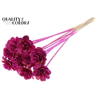 QC Shola Wooden Rose on Stick | Colour: Speckled Lilac Yellow | Shola Beetal Rose Stick | Rose Diameter 6 centimetres | Stick Length ± 50 centimetres | 10 sticks per bunch