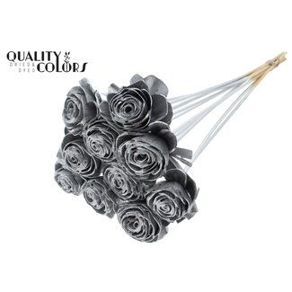 QC Shola Rozen op stok | Kleur: Zilverkleurig | Shola Beauty Rose | Diameter 6 centimeter | Lengte ± 50 centimeter | 10 bijstekers per bos | Per bos