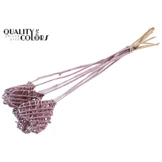 QC Rattan Lata Heart on stick | Colour: Metallic Pink | Lata Heart flat stick-in decoration | Length ± 50 centimetres | 10 stick-in decorations per bunch