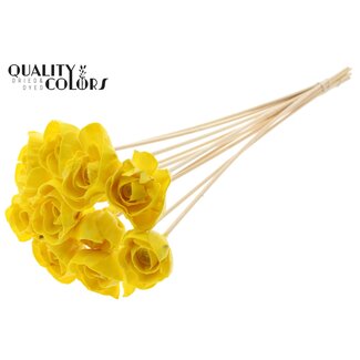 QC Shola Rozen met was op stok | Kleur: Geel | Shola Dear Holly | Diameter 6 centimeter | Lengte  ± 50 centimeter | 10 bijstekers per bos | Per bos