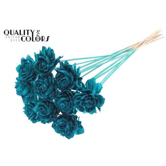QC Shola Houten Dahlia op stok | Kleur: Turquoise | Shola Dahlia Bijsteker | Diameter bloem 6 centimeter | Lengte bijsteker ± 50 centimeter | 10 bijstekers per bos