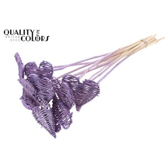 QC Rattan Lata Heart on stick | Colour: Frosted Milkapurple | Lata Heart flat Pick | Diameter 8 centimetres | Length ± 50 centimetres | 10 picks per bunch