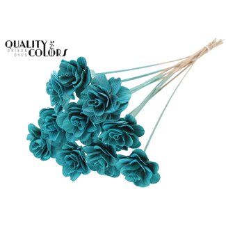 QC Shola Wooden Rose on Stick | Colour: Turquoise | Shola Beetal Rose Stick | Rose diameter 8 centimetres | Stick length ± 50 centimetres | 10 sticks per bunch