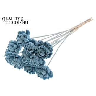 QC Shola Wooden Rose on Stem | Colour: Light Blue | Shola New Beauty Rose Stem | Rose Diameter 6 centimetres | Stem Length ± 50 centimetres | 10 stems per bunch