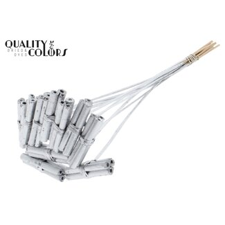 QC Dekoratives Jute-Stäbchen-Sträußchen auf Stab | Farbe: Silberfarben | Jute-Stick-Posy-Stecker | Länge ± 50 Zentimeter | 10 Stecker pro Bund