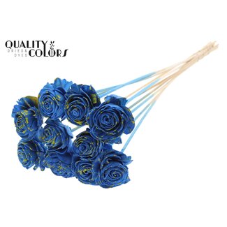 QC Shola Roos op stok | Kleur: Gespetterd Blauw Geel | Shola Beauty Rose | Diameter 6 centimeter | Lengte ± 50 centimeter | 10 bijstekers per bos | Per bos