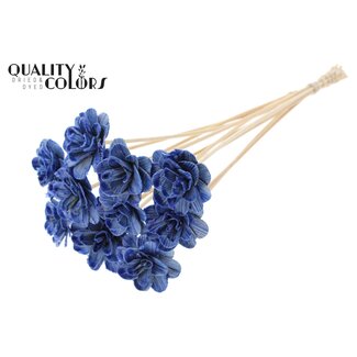 QC Shola Rozen met was op stok | Kleur: Blauw | Shola Beetal Rose | Diameter 6 centimeter | Lengte ± 50 centimeter | 10 bijstekers per bos | Per bos