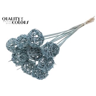 QC Rattan Kugel auf Stab | Farbe: Frosted Hellblau | Bruce Ball Pflanzstab | Durchmesser 5 Zentimeter | Länge ± 50 Zentimeter | 10 Pflanzstäbe pro Bund