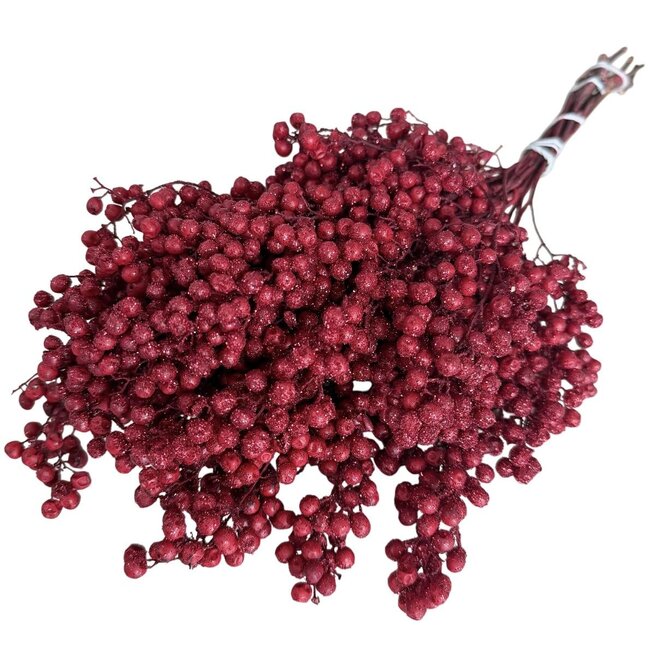 Rote mit Glitzer Schinus - Pfefferbeeren Trockenblumendekoration | Länge ± 35 Zentimeter | Gewicht ± 150 Gramm
