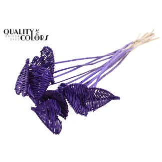 QC Rattan Lata Heart on stick | Colour: Purple | Flat pick | Diameter 8 centimetre | Length ± 50 centimetre | 10 picks per bunch