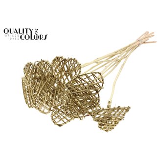 QC Rattan Lata Herz am Stiel | Farbe: Goldfarben | Flacher Stecker | Länge ± 50 centimeter | 10 Stecker pro Bund | Pro Bund