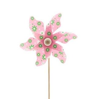 4A Windmühle am Stock | Farbe: Rosa | Windmühlen-Stecker | Durchmesser 9 centimeter | Länge ± 50 centimeter | Pro 25 Stecker