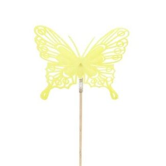 4A Schmetterling Flock auf Stab | Farbe: Gelb | Schmetterling Stecker | Durchmesser 8 centimeter | Länge ± 50 centimeter | Pro 25 Stecker
