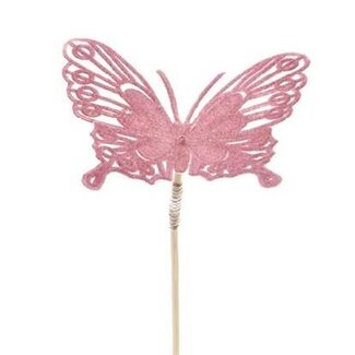 4A Schmetterling Flock auf Stab | Farbe: Lila | Schmetterling Stecker | Durchmesser 8 centimeter | Länge ± 50 centimeter | Pro 25 Stecker