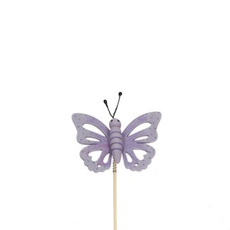 4A Vlinder op stok | Kleur: Paars | Vlinder Bijsteker | Diameter 7 centimeter | Lengte ± 12 centimeter | Per 25 bijstekers