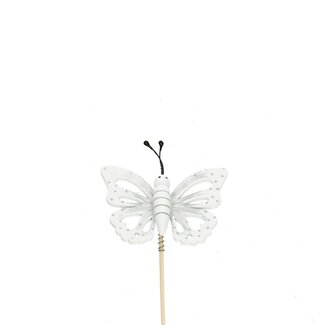 4A Papillon sur tige | Couleur: Blanc naturel | Pic à papillon | Diamètre 7 centimeter | Longueur ± 12 centimeter | Par 25 pics à papillon
