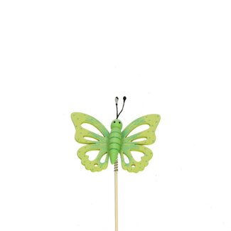 4A Schmetterling auf Stab | Farbe: Grün | Schmetterling-Stecker | Durchmesser 7 centimeter | Länge ± 12 centimeter | Pro 25 Stecker