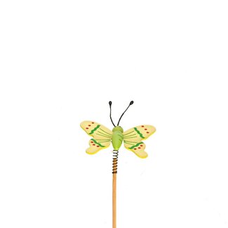 4A Vlinder op Spiraal op stok | Kleur: Geel | Vlinder Bijsteker | Diameter 6 centimeter | Lengte ± 12 centimeter | Per 25 bijstekers