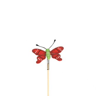 4A Papillon sur spirale sur tige | Couleur: Rouge | Pique papillon | Diamètre 6 centimeter | Longueur ± 12 centimeter | Par 25 piques