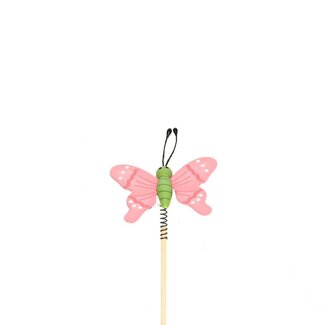 4A Schmetterling auf Spirale auf Stab | Farbe: Rosa | Schmetterling Anstecker | Durchmesser 6 centimeter | Länge ± 12 centimeter | Pro 25 Anstecker