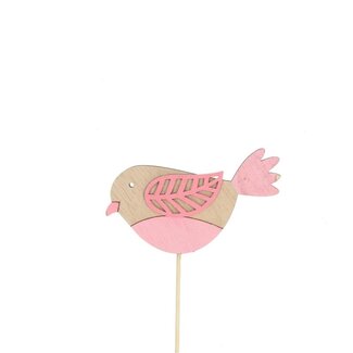 4A Vogel auf Stab | Farbe: Rosa | Vogel-Stecker | Durchmesser 5 centimeter | Länge ± 12 centimeter | Pro 25 Stecker