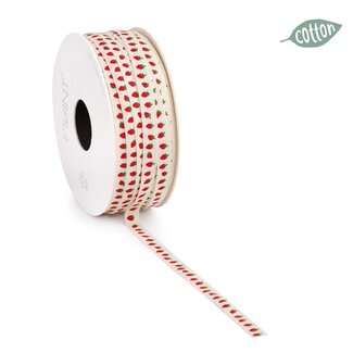 4A Aardbei Lint | Kleur: Roze Wit | Breedte 8 millimeter | Lengte 25 meter | Per rol