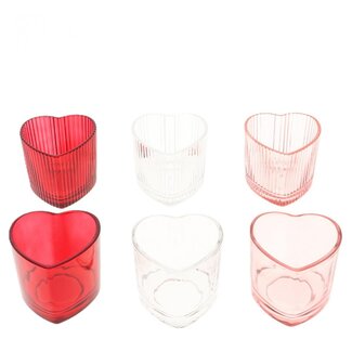 4A Porte-bougie chauffe-plat forme cœur | Couleur: Couleurs mélangées | Diamètre 7.5 centimeter | Hauteur 6.5 centimeter | Par 12 porte-bougies